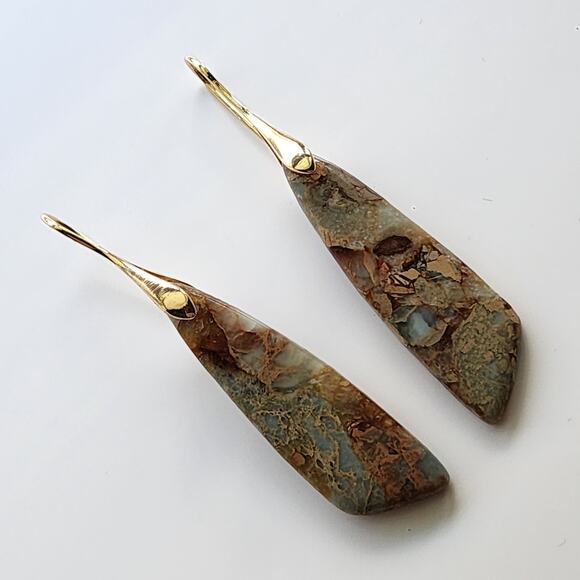 Green Marbled Dangle Earrings - Picture 7 of 10